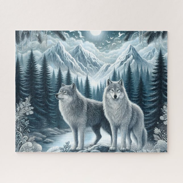Quebra-cabeça Lobos da Montanha Nevada de Inverno (Horizontal)