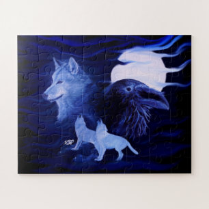 Quebra-cabeça Lobos e Raven com lua de cheio