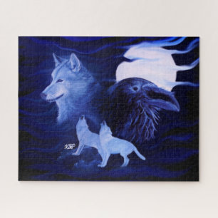 Quebra-cabeça Lobos e Raven com lua de cheio