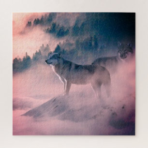Quebra-cabeça lobos no nascer do sol