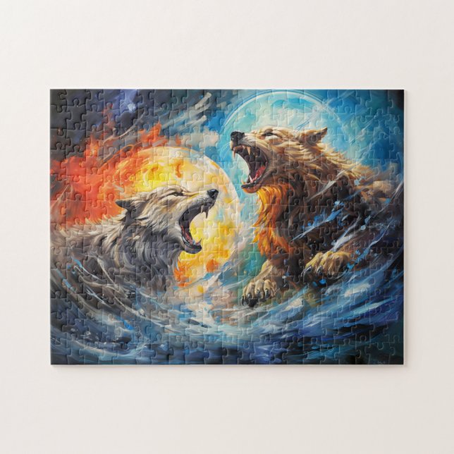 Quebra-cabeça Lobos Sköll e Hati caçando lua e sol (Horizontal)