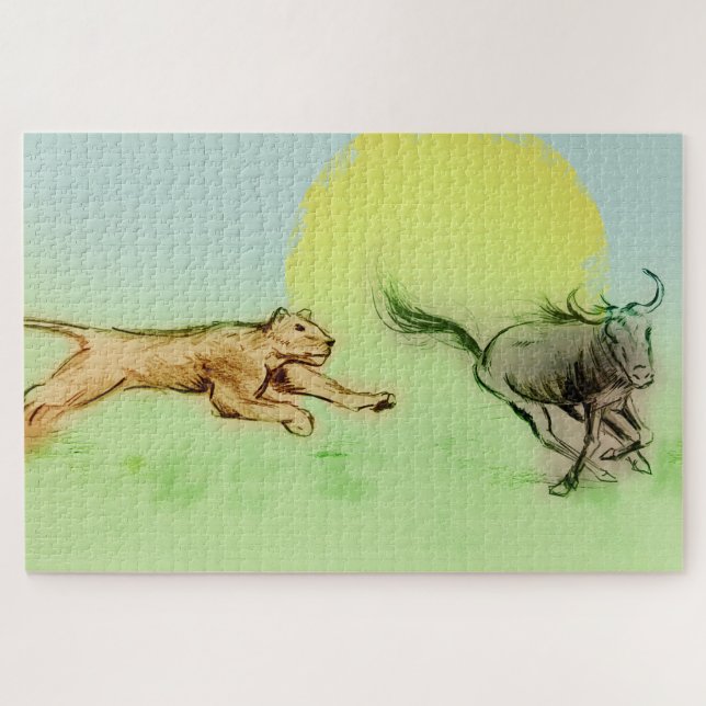 Quebra-cabeça Locação de animais selvagens na natureza - Leão e  (Horizontal)