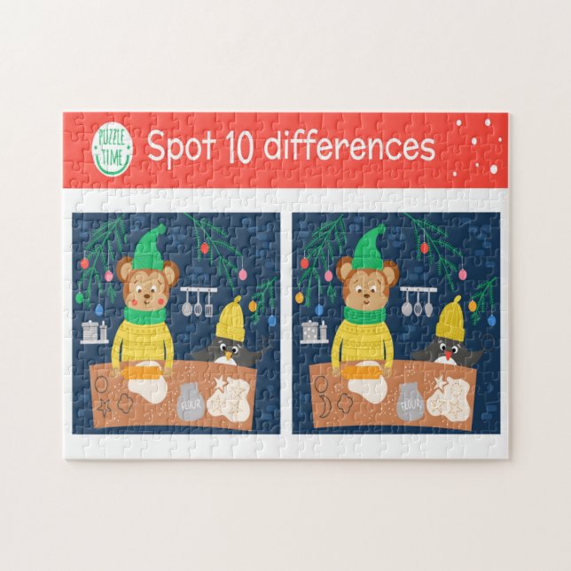 Quebra-cabeça Local de Natal 10 Diferenças Urso Pinguim Crianças (Horizontal)