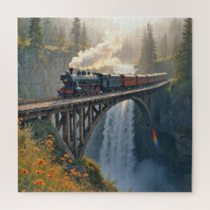 Quebra-cabeça Locomotiva Vintage a Vapor num Comboio