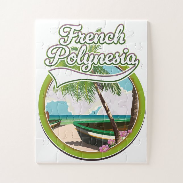 Quebra-cabeça logotipo de viagem da Polinésia Francesa. (Vertical)
