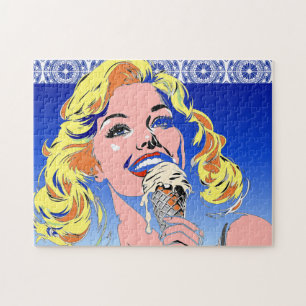 Quebra-cabeça Loira Comendo Sorvete Colorido Estilo Pop Art dos