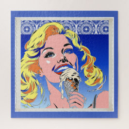 Quebra-cabeça Loira Comendo Sorvete Colorido Estilo Pop Art dos 