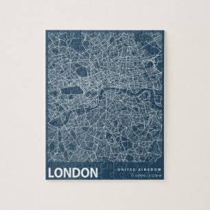 Quebra-cabeça London England City Map Line Art Blue Impressão