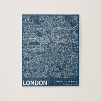 Quebra-cabeça London England Map Line Art Blue Impressão