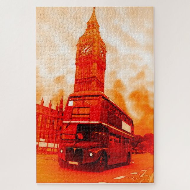 Quebra-cabeça London Red Bus e o Big Ben Art Viagem (Vertical)