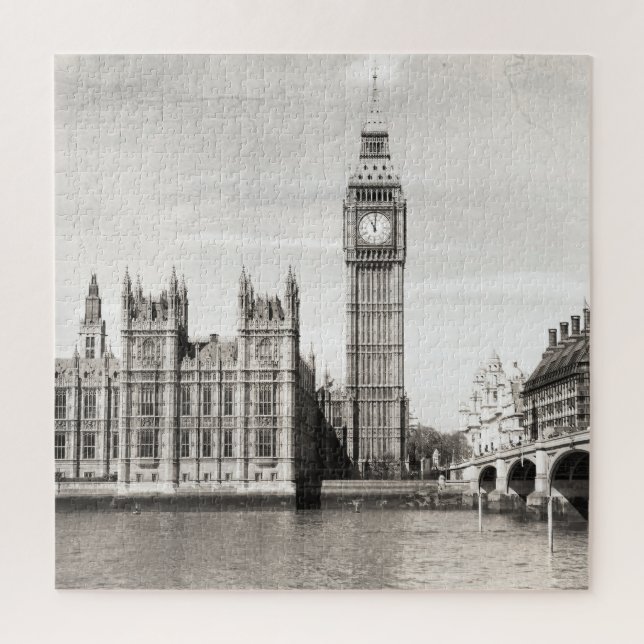 Quebra-cabeça Londres antiga, preto e branco. (Vertical)