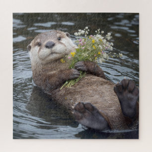 Quebra-cabeça Lontra Flutuando com Buquê de Flores Silvestres