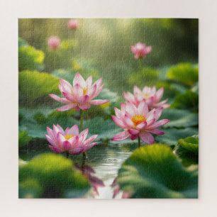 Quebra-cabeça Lotus Rosa Flutuando em um Lócio