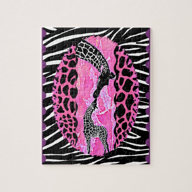 Quebra-cabeça Love Giraffe Pink Animal Print (Vertical)