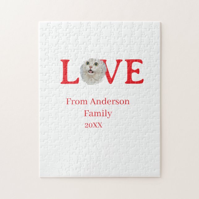 Quebra-cabeça Love holidays cat photo pet family name bold lette (Vertical)