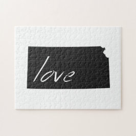 Quebra-cabeça Love Kansas Silhouette Map Shape Black Chalkboard