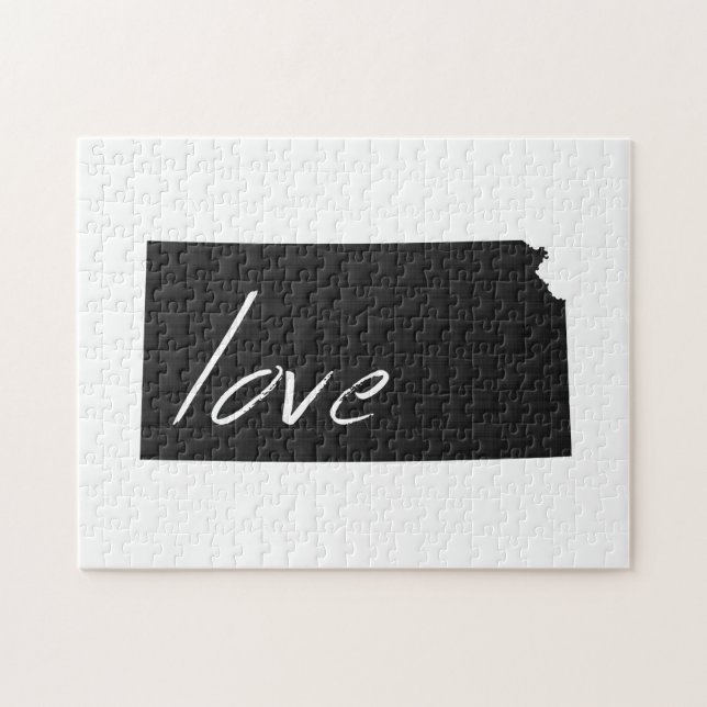 Quebra-cabeça Love Kansas Silhouette Map Shape Black Chalkboard (Horizontal)