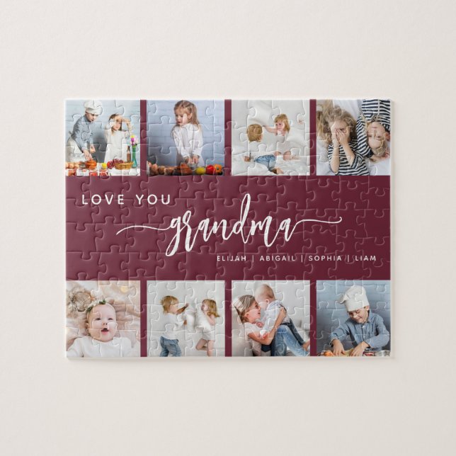 Quebra-cabeça Love You Grandma 8 Photo Collage Burgundy (Horizontal)