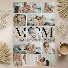 Quebra-cabeça Love You Mom Heart Photo Collage Mother's Day