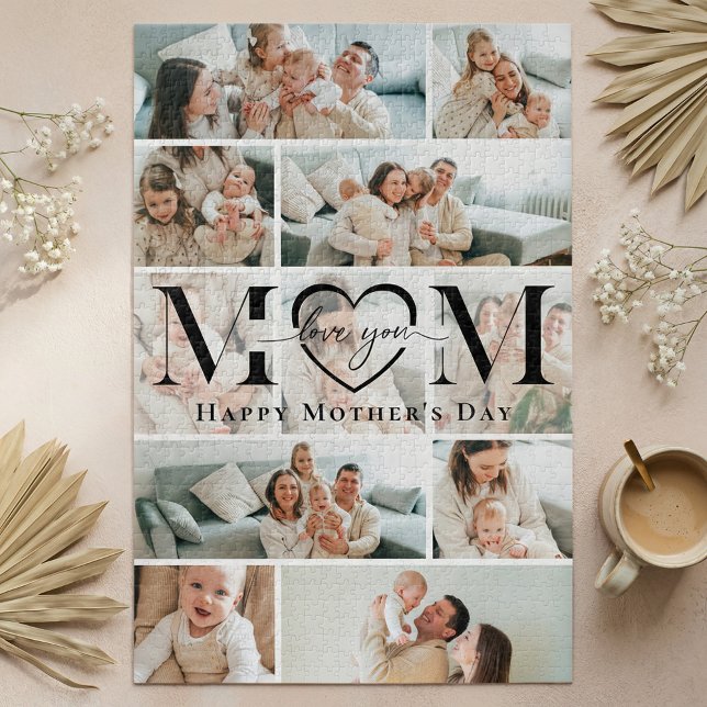 Quebra-cabeça Love You Mom Heart Photo Collage Mother's Day (Love You Mom Heart Photo Collage Mother's Day Jigsaw Puzzle)