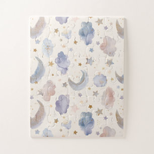 Quebra-cabeça Lua Celestial Estrelas Nuvens Aquarela Pastéis