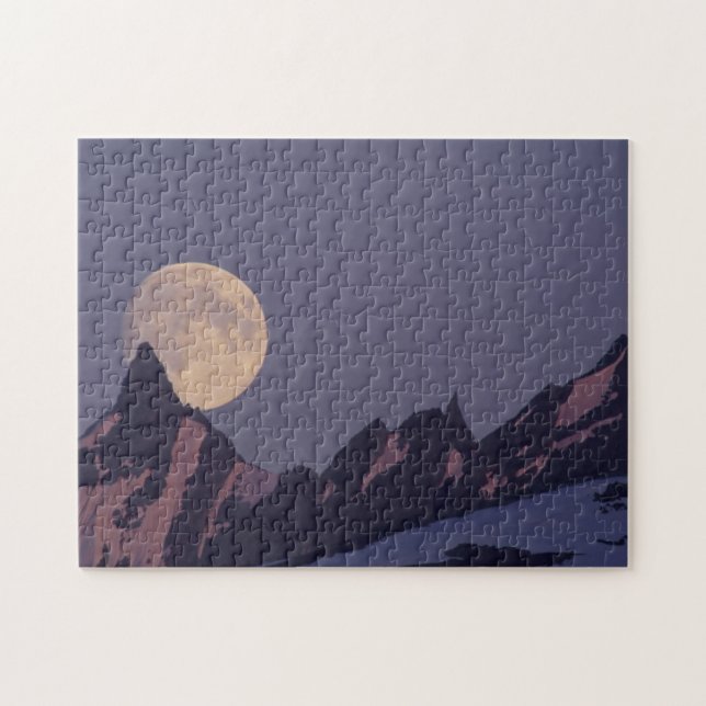 Quebra-cabeça Lua Cheia Surge | Montanhas Chugach Alasca (Horizontal)