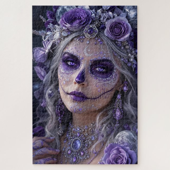 Quebra-cabeça Lua de Ámista Calavera – Dia de Finados Roxo (Vertical)