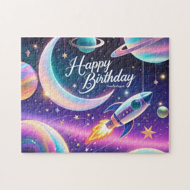 Quebra-cabeça Lua de aniversário feliz da Galáxia, estrelas (Horizontal)