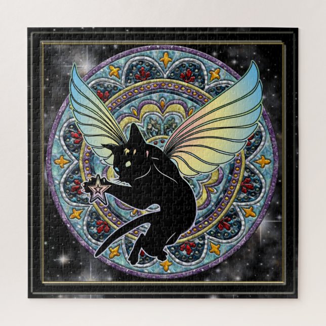 Quebra-cabeça Lua de Gato Cósmico e estrelas (Vertical)