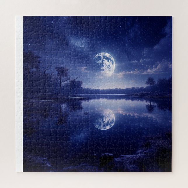 Quebra-cabeça Lua Refletindo Sobre A Superfície Do Lago (Horizontal)