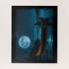 Quebra-cabeça Lua sobre a ilha de Vancouver e a canoa