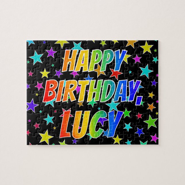 Quebra-cabeça "LUCY" Primeiro Nome, Diversão "FELIZ ANIVERSÁRIO" (Horizontal)