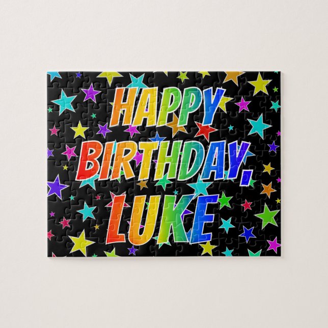 Quebra-cabeça "LUKE" Primeiro Nome, Diversão "FELIZ ANIVERSÁRIO" (Horizontal)