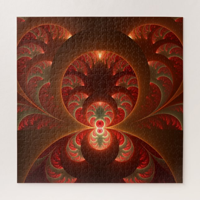 Quebra-cabeça Luminoso fractal moderno laranja vermelho abstrato (Vertical)