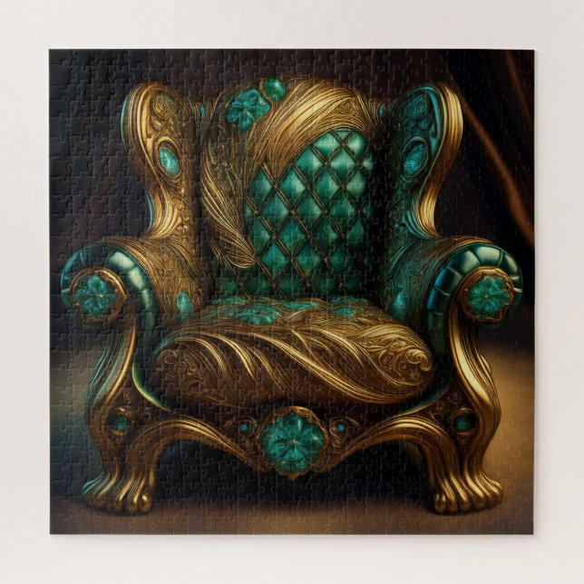 Quebra-cabeça Luxurious Green And Gold Armchair (Vertical)