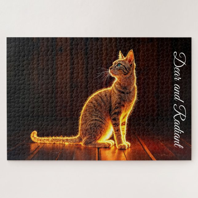 Quebra-cabeça Luz de gato iluminada Dourada e arte de animais de (Horizontal)