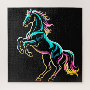 Quebra-cabeça Luz Neon de Cavalo Efeito Glitch Estilo Retro