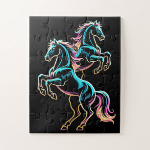 Quebra-cabeça Luz Neon de Cavalo Glitch Estilo Retro