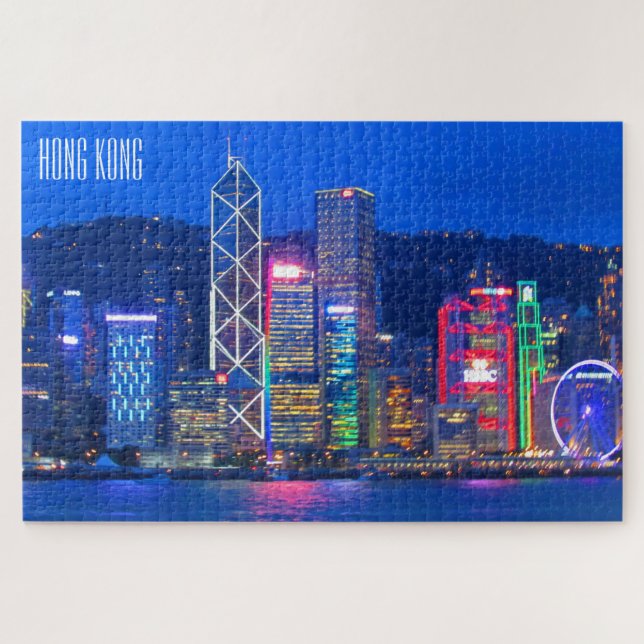 Quebra-cabeça luzes da linha do horizonte hong kong (Horizontal)