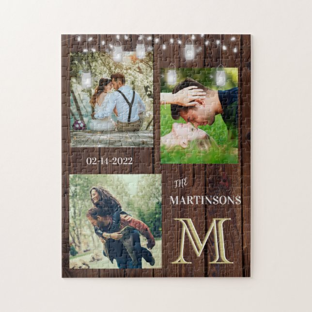 Quebra-cabeça Luzes de fotos do Monograma Personalizado Romance  (Vertical)