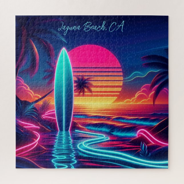 Quebra-cabeça Luzes de Neon do Surfboard Sunset (Vertical)