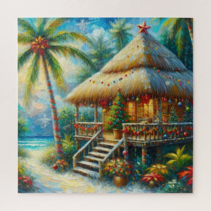 Quebra-cabeça Luzes de praia de palmeira de Natal Tropical