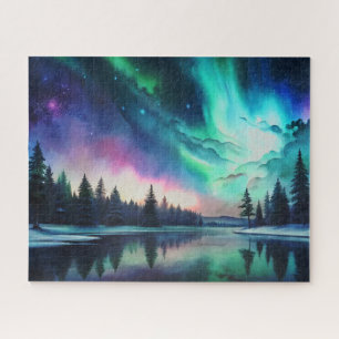 Quebra-cabeça Luzes do norte, Aquarela Aurora Borealis