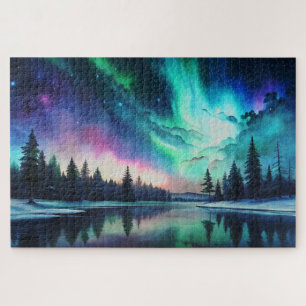 Quebra-cabeça Luzes do norte, Aquarela Aurora Borealis