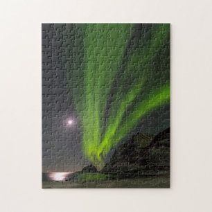 Quebra-cabeça Luzes do Norte Praia de Haukland Ilha Noruega