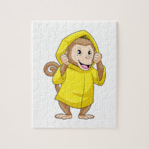 Quebra-cabeça Macaco chovendo com capa de chuva