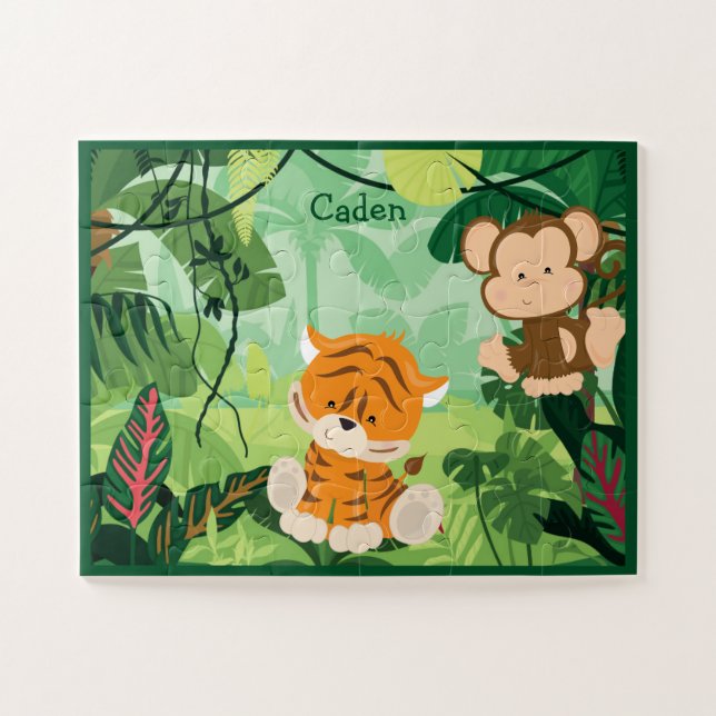 Quebra-cabeça Macaco de Tigre Selva para Crianças Personalizadas (Horizontal)