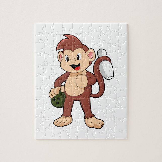 Quebra-cabeça Macaco no boliche com bola de boliche (Vertical)