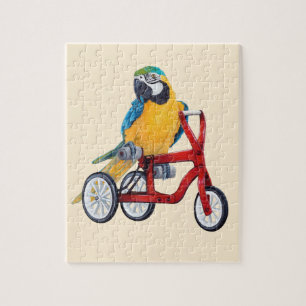 Quebra-cabeça Macaw do papagaio na bicicleta do triciclo