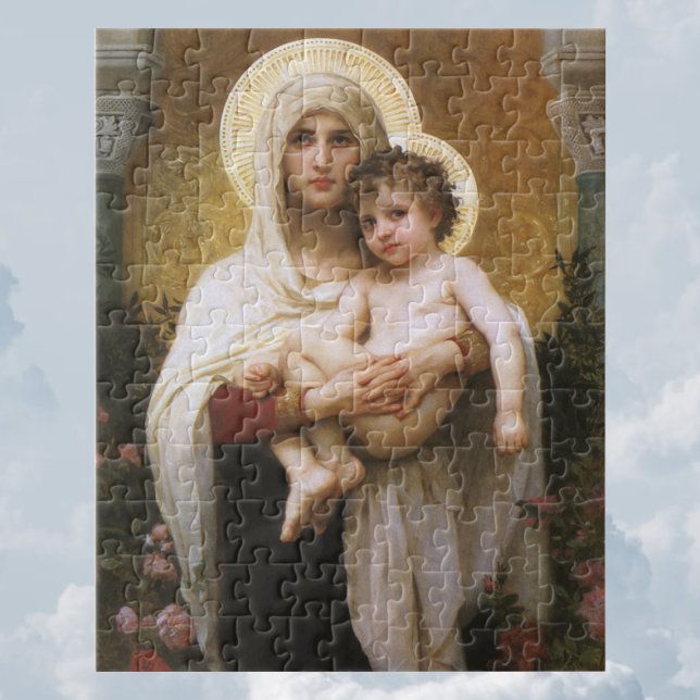 Quebra-cabeça Madona dos Rosas de Bouguereau (Madonna of the Roses by Bouguereau Jigsaw Puzzle)